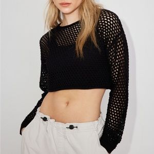 garage open knit cropped sweater in black !!